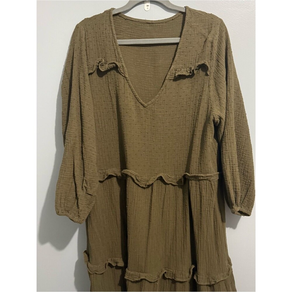 Rylee + Cru olive green tiered Swiss dot gauze maxi dress size xl